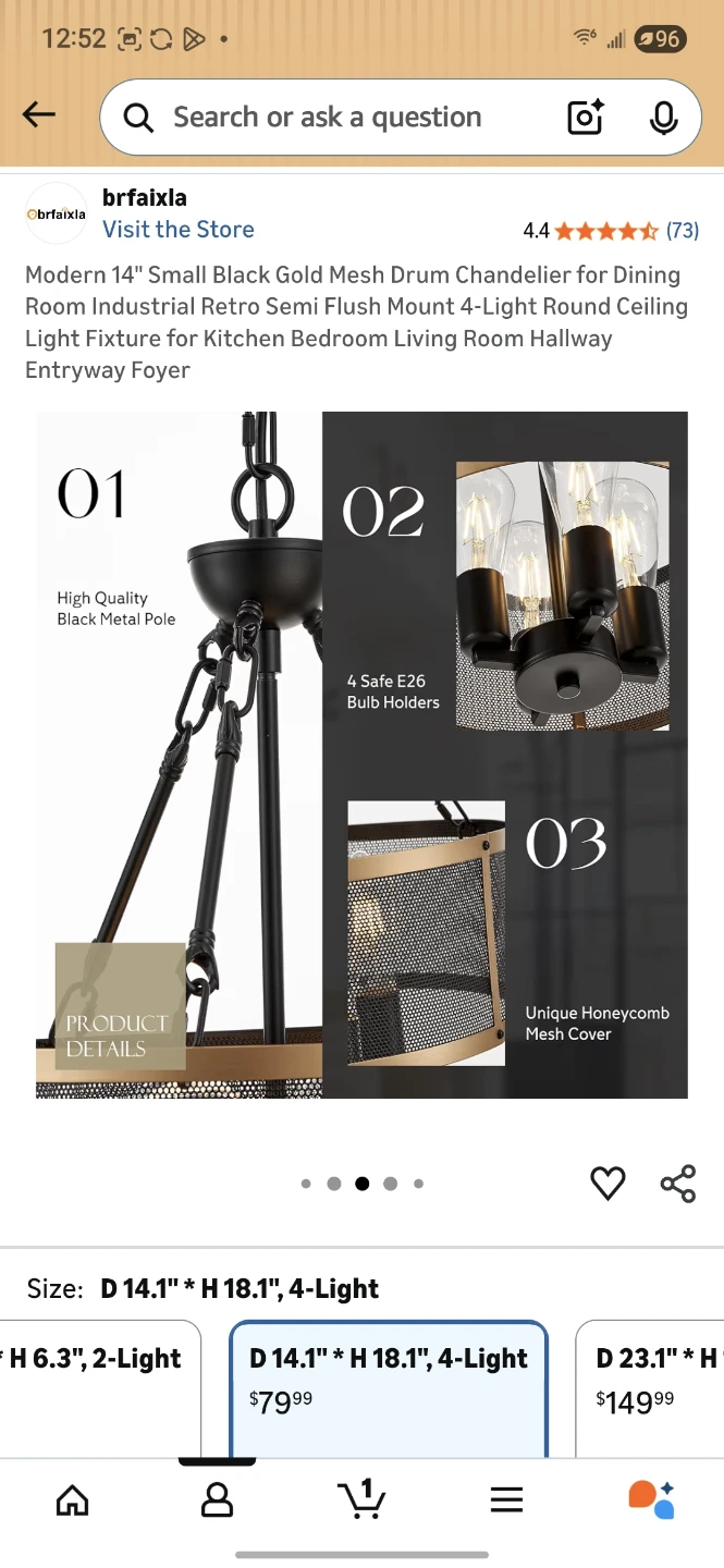 Modern 14" Black Gold Mesh Drum Chandelier - photo 2