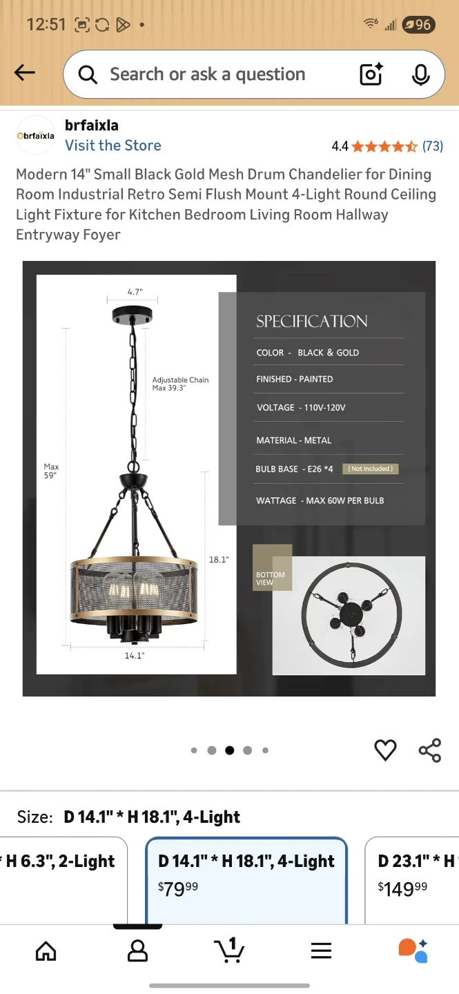 Modern 14" Black Gold Mesh Drum Chandelier - photo 4