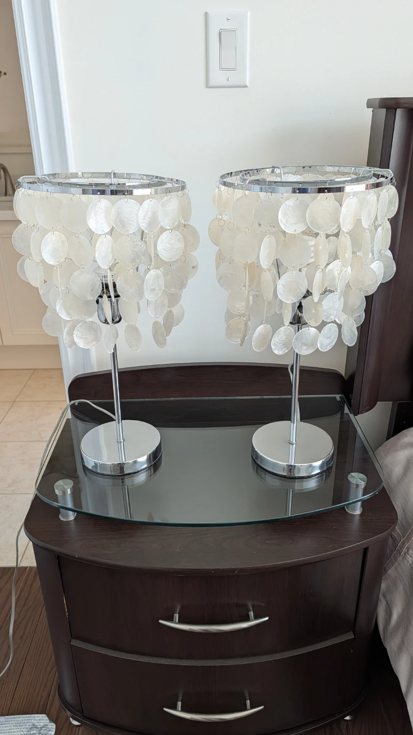 Pair of White Capiz Shell Table Lamps
