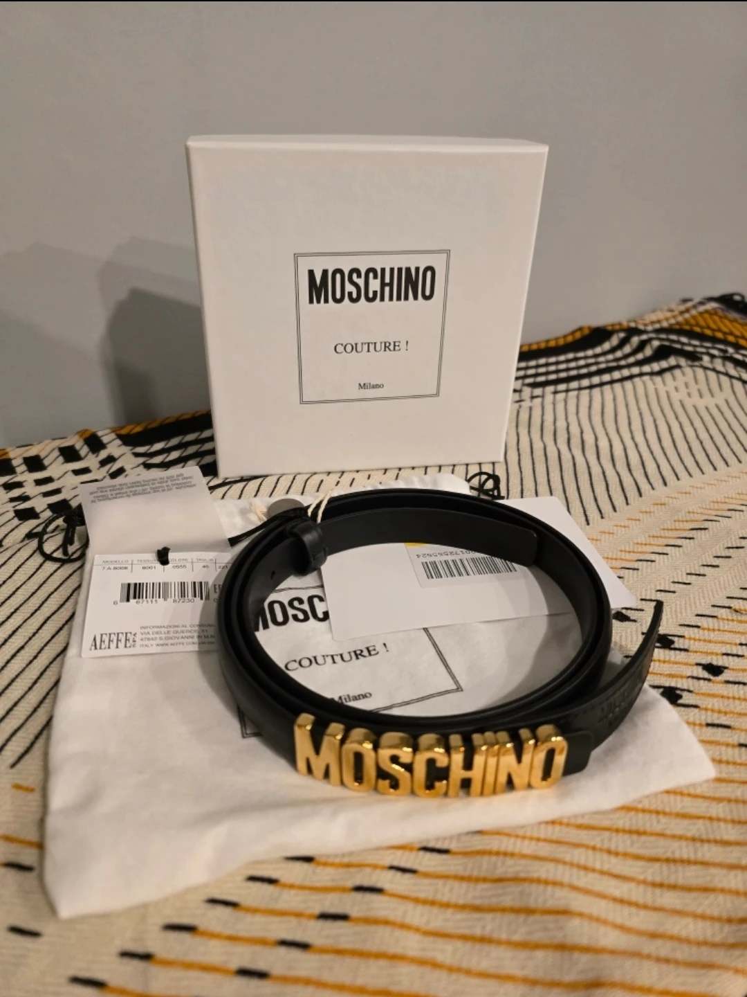 Moschino Black Leather Belt with Gold Logo