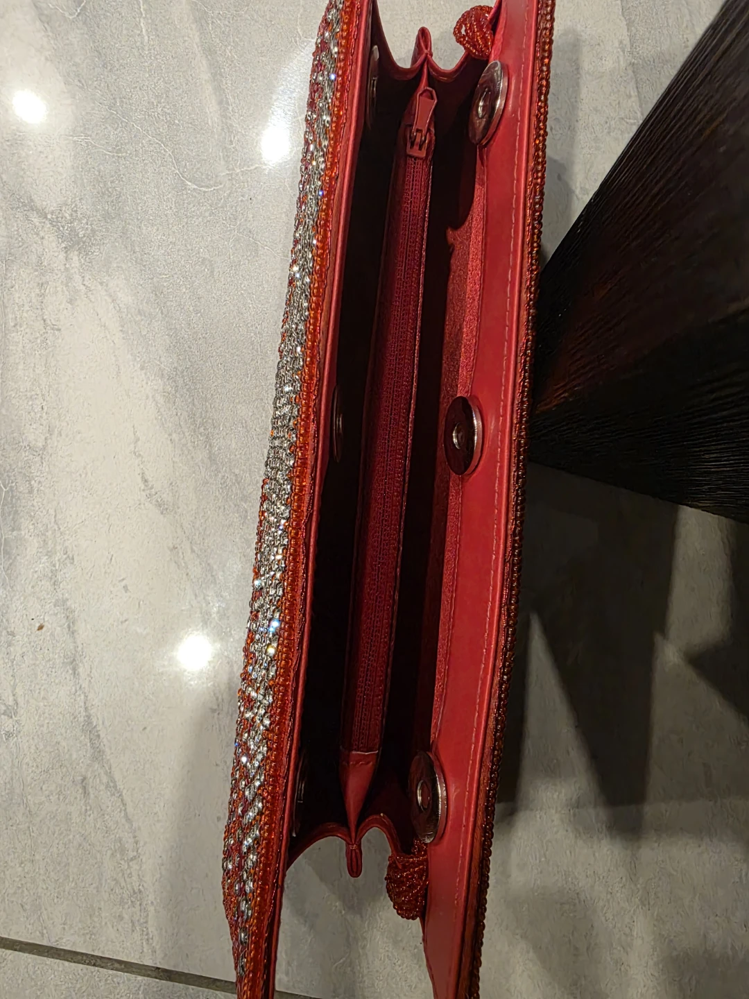 Red Beaded Clutch with Rhinestones - photo 2