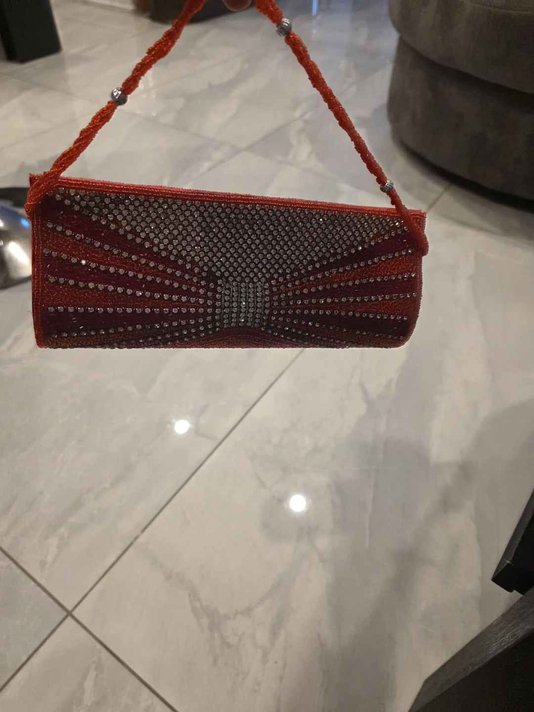 Red Beaded Clutch with Rhinestones - photo 4