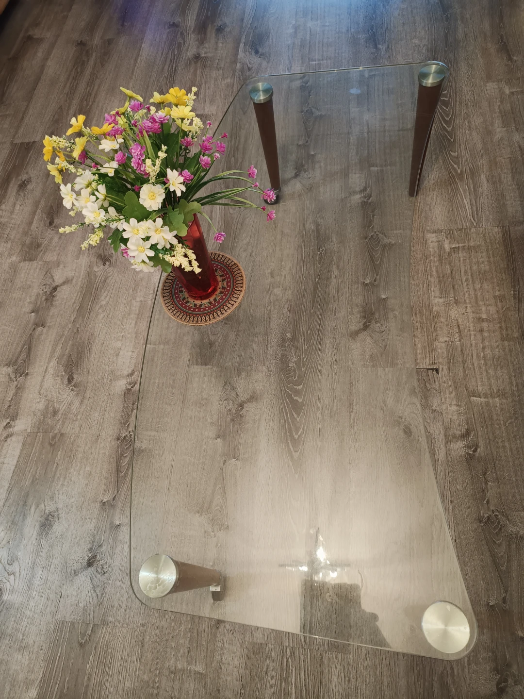 Glass Coffee Table with Wooden Legs - photo 2
