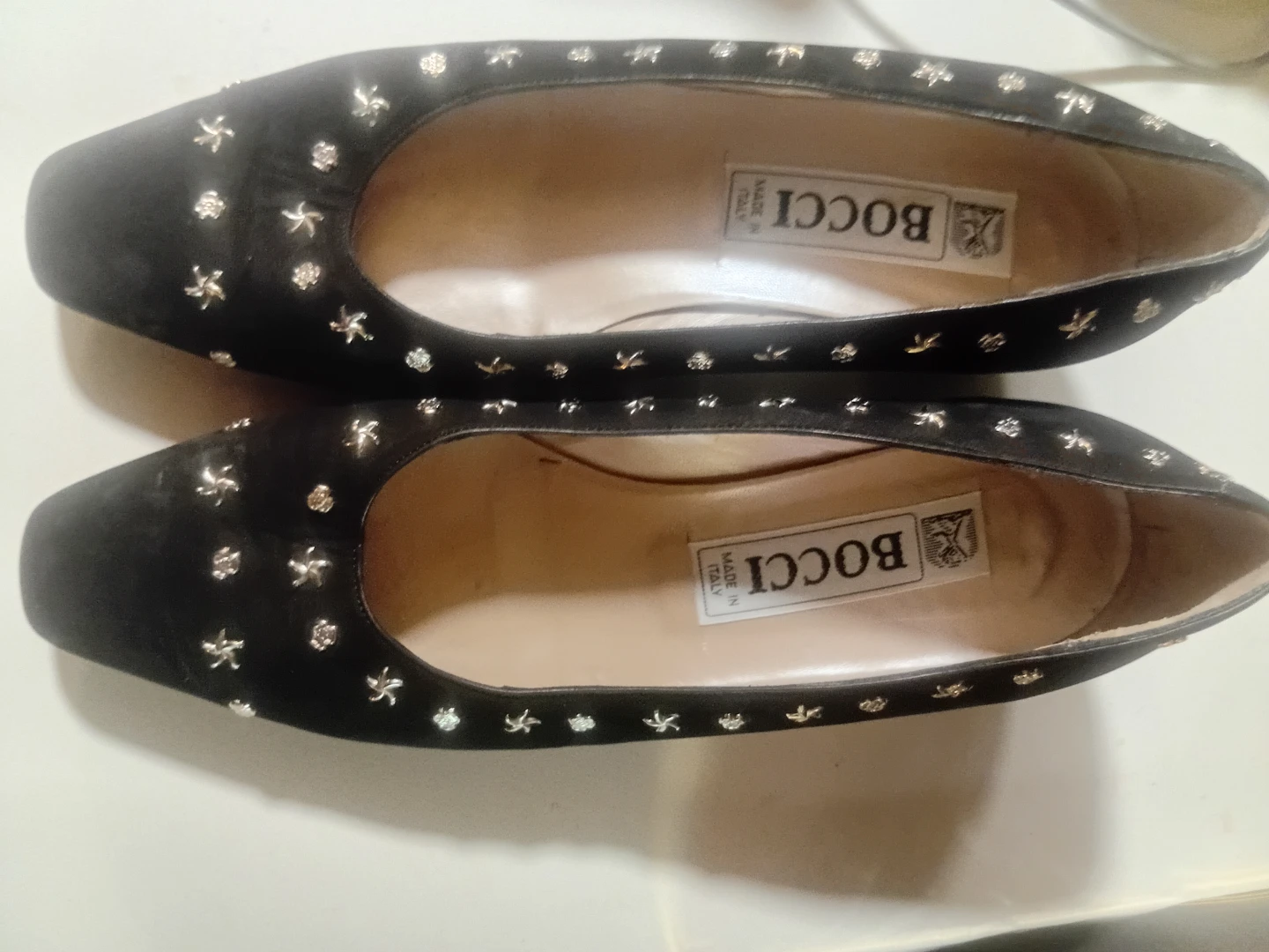 Bocci Black Suede Star Embellished Flats