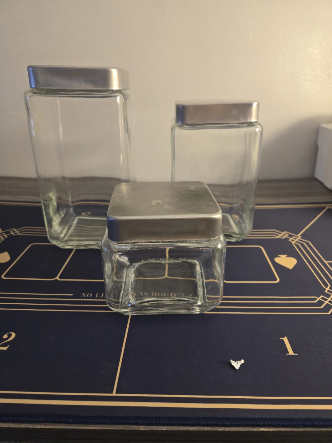 Set of 3 Glass Canisters with Metal Lids