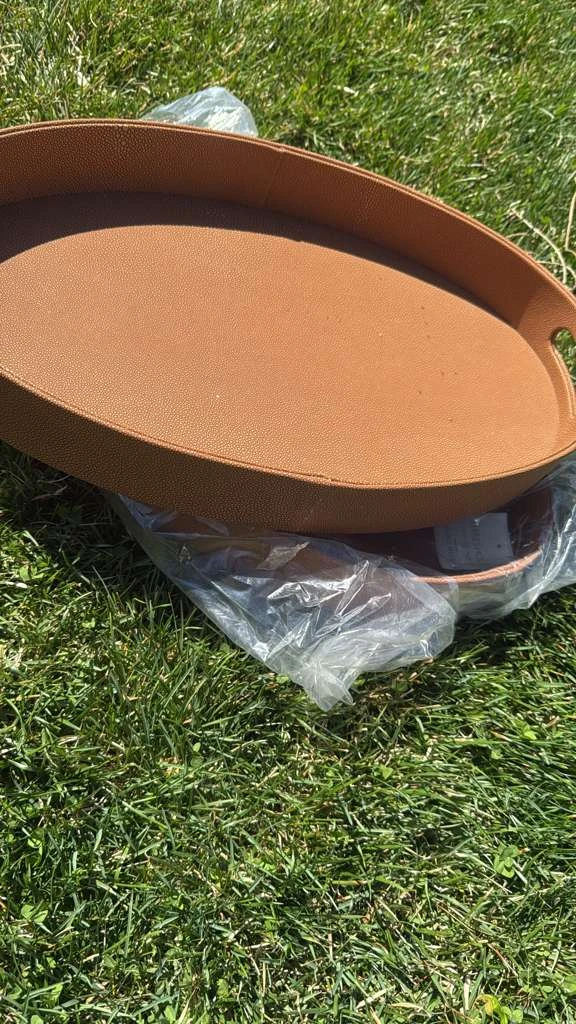 Brown Faux Leather Oval Serving Tray - photo 2