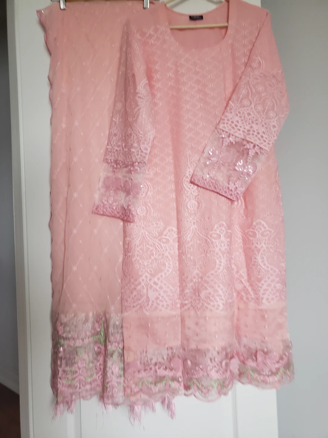 Pink Embroidered Kurti with Dupatta