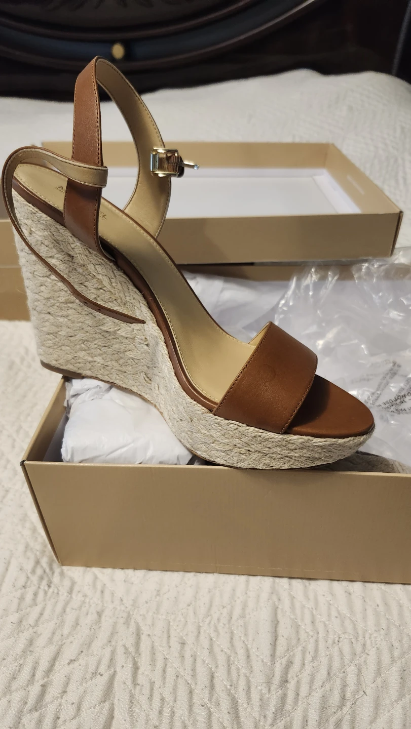Michael Kors Brown Leather Espadrille Wedge Sandals Size 9M