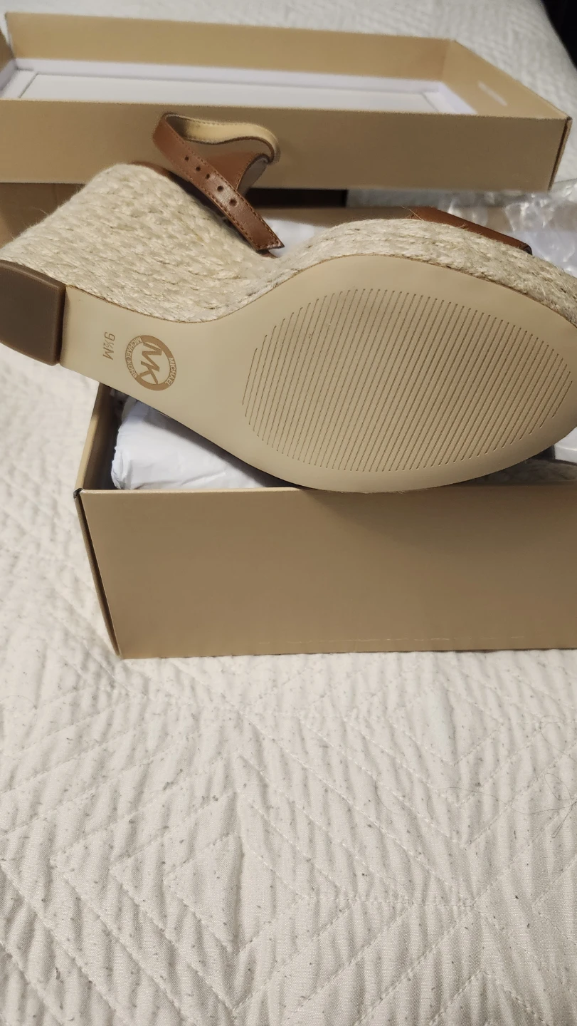 Michael Kors Brown Leather Espadrille Wedge Sandals Size 9M - photo 2