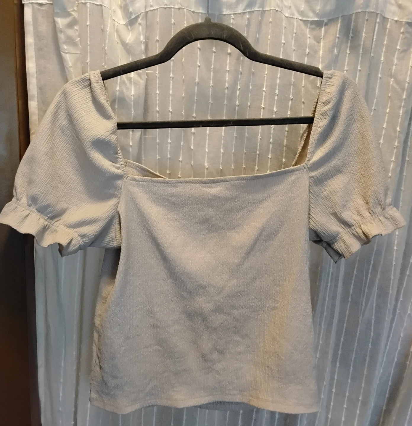 H&M Square Neck Puff Sleeve Top - Beige - Size S