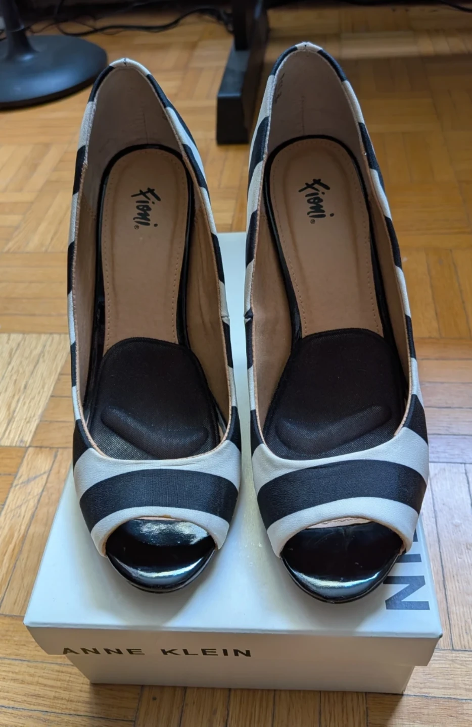 Black and White Striped Peep-Toe Heels - photo 2