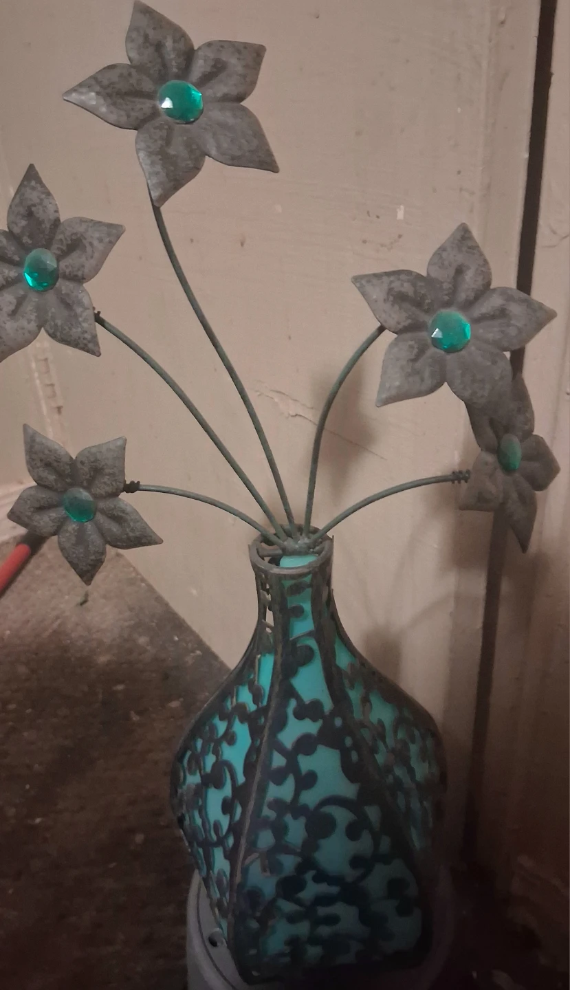 Metal Floral Vase with Teal Blue Insert