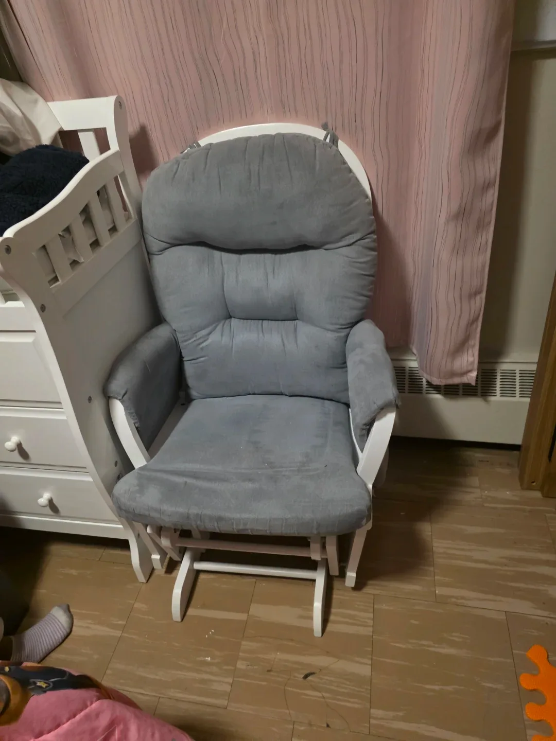 Grey Glider Rocking Chair with a legs rest included