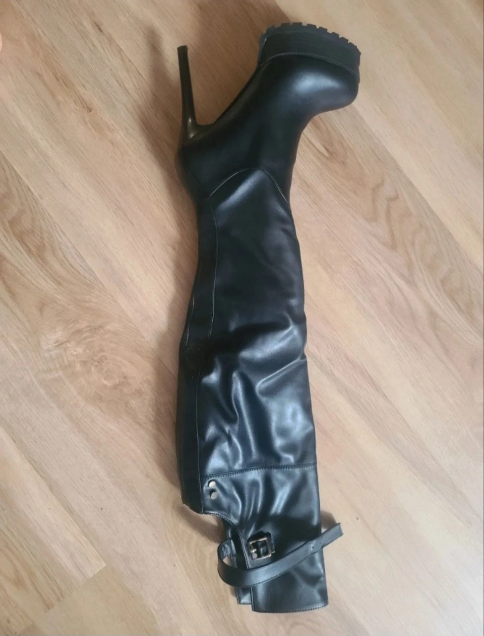 Black Faux Leather Thigh-High Boots - photo 3
