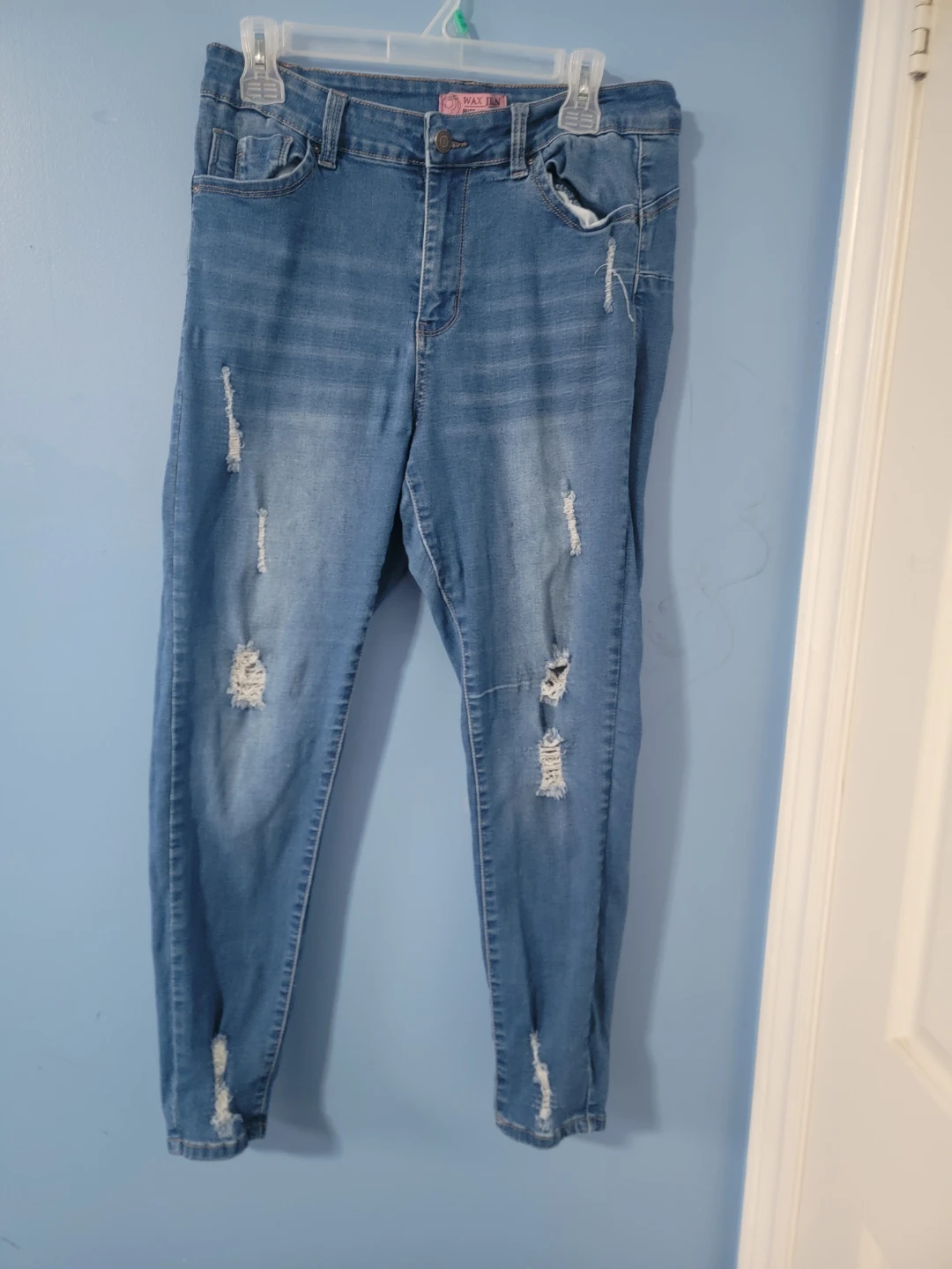 Wax Jean Women's Distressed Blue Denim Jeans