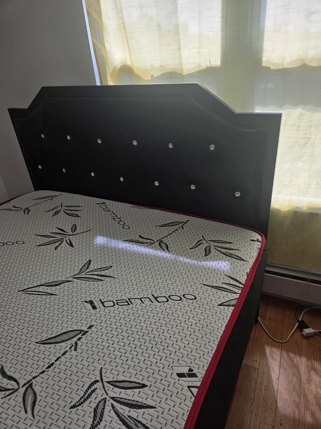 Black Queen Bed Frame with Bamboo Mattress - photo 2