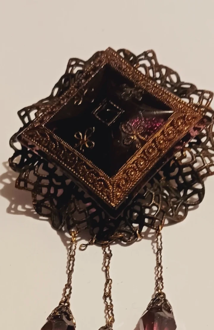 Antique Victorian Stunning Filigree Amethyst Brooch