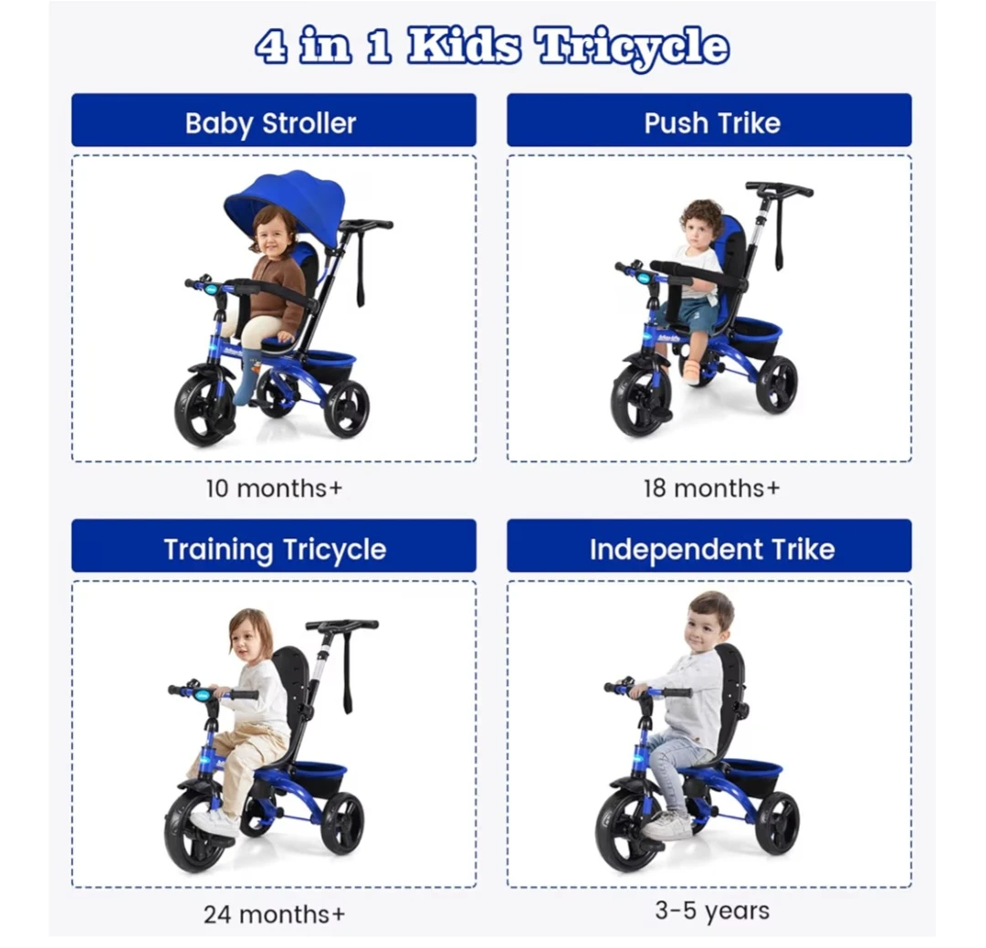 Blue 4-in-1 Kids Tricycle