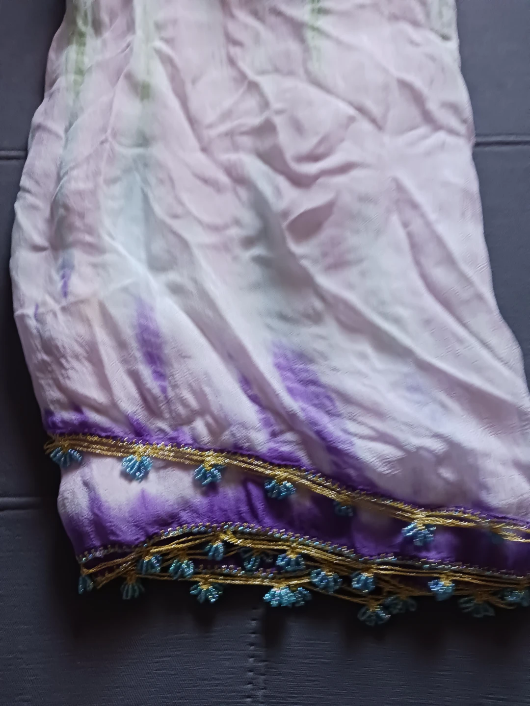Lightweight Tie-Dye Scarf with Beaded Trim