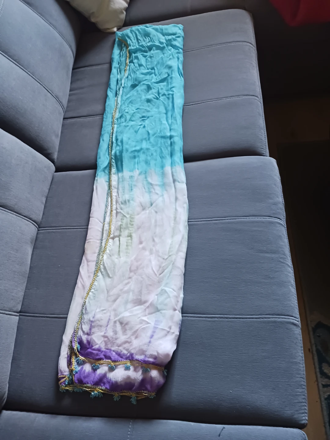 Lightweight Tie-Dye Scarf with Beaded Trim - photo 2