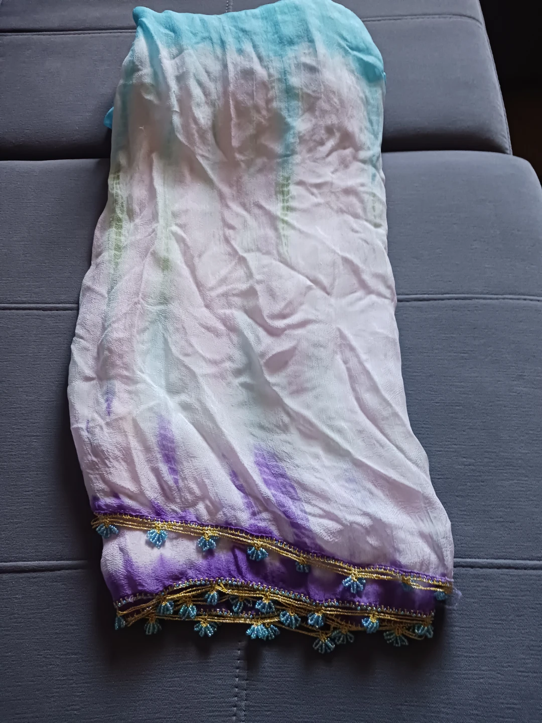 Lightweight Tie-Dye Scarf with Beaded Trim - photo 3
