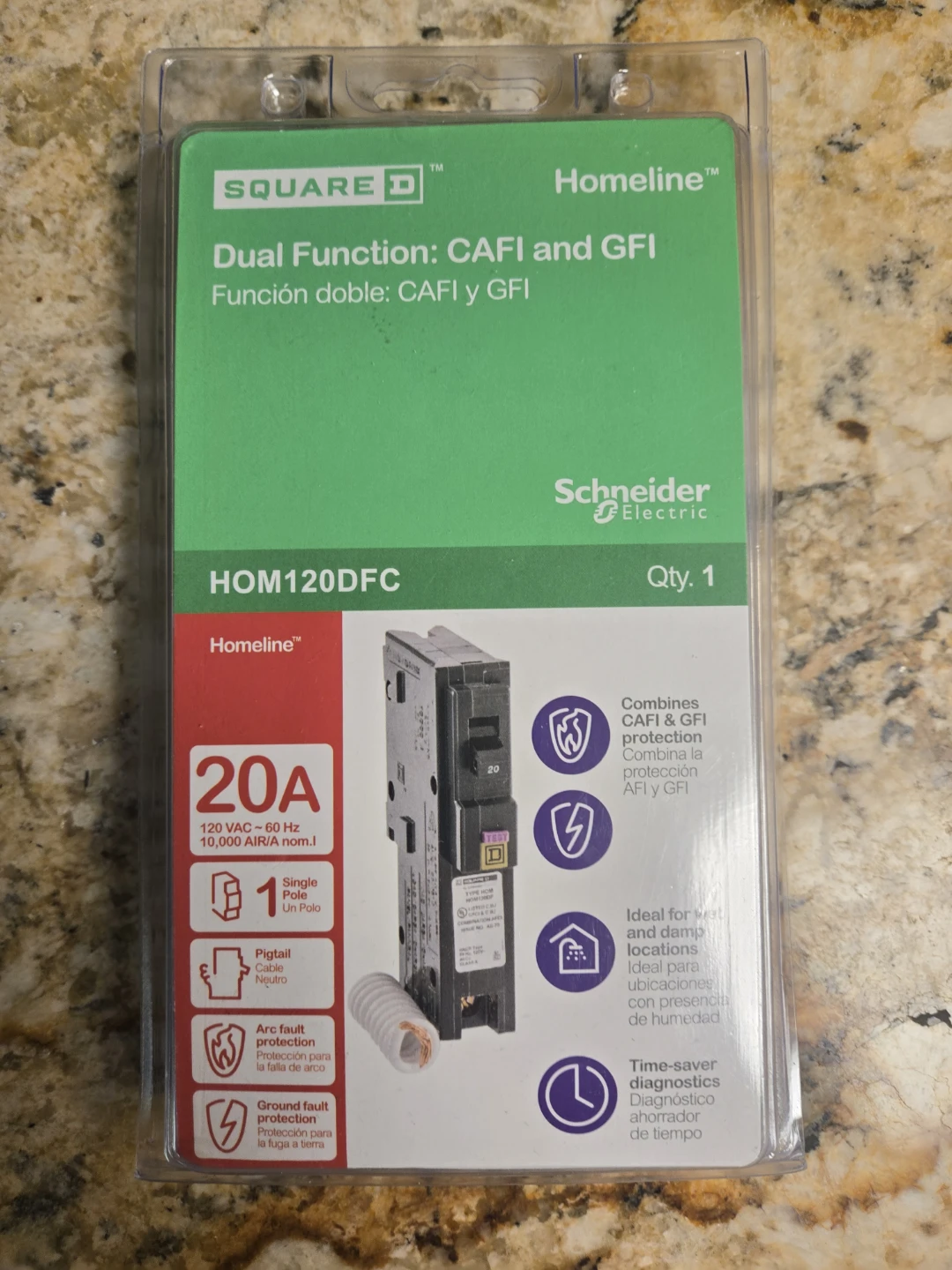 Square D Homeline 20A Dual Function CAFI/GFI Circuit Breaker
