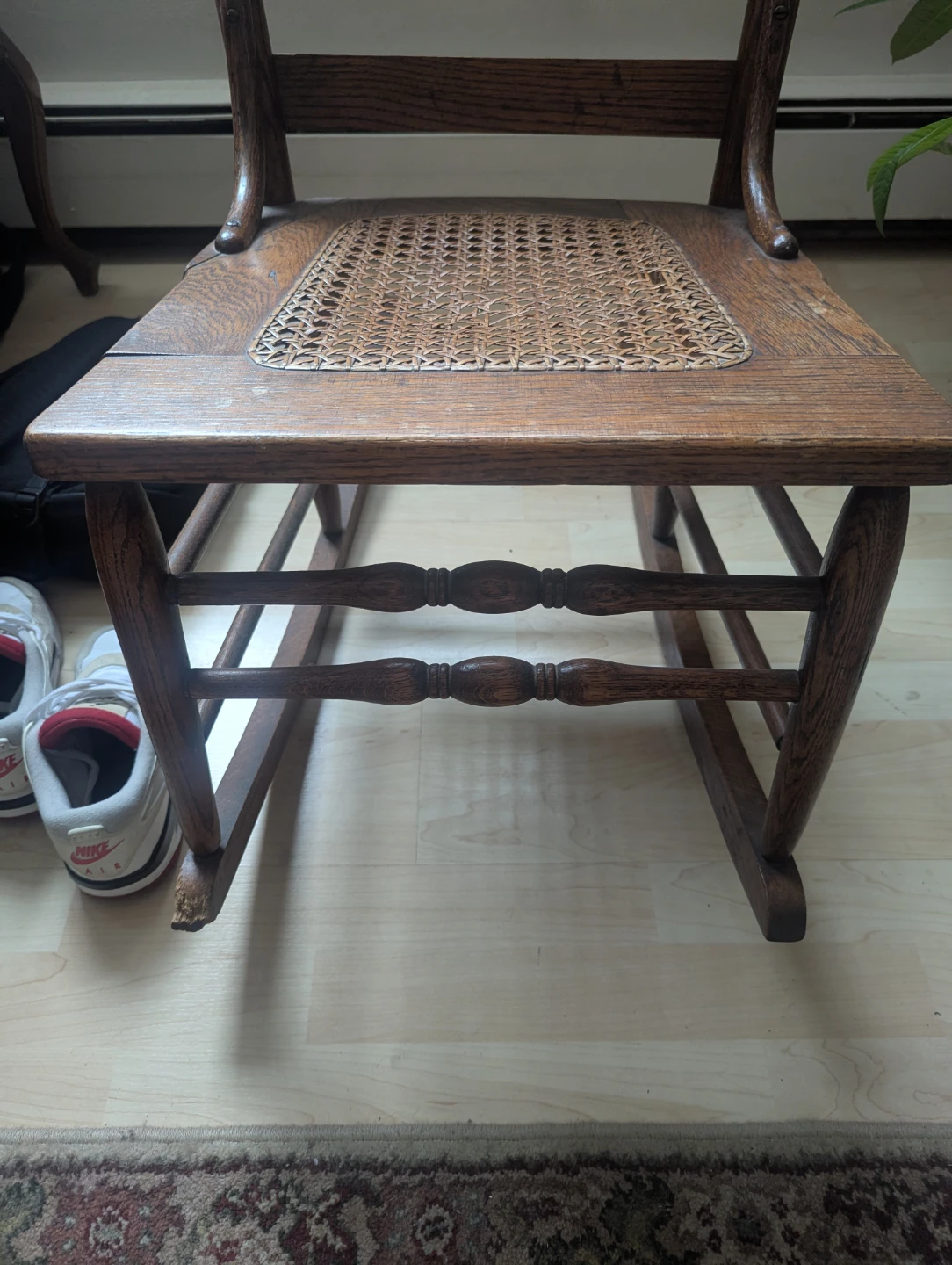 Antique Wooden Rocking Chair with Cane Seat - photo 3