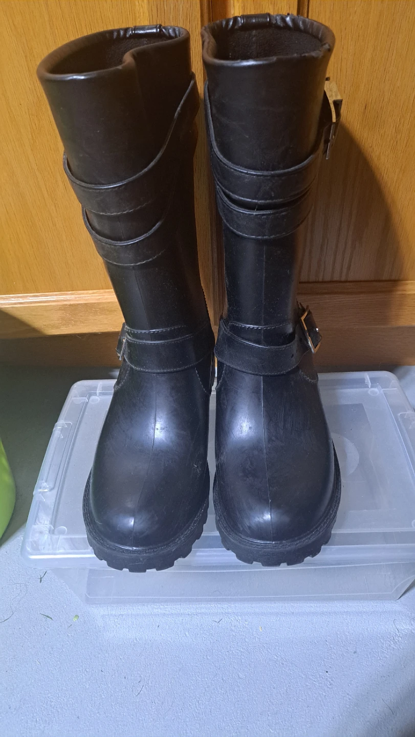 Black Rubber Moto-Style Boots