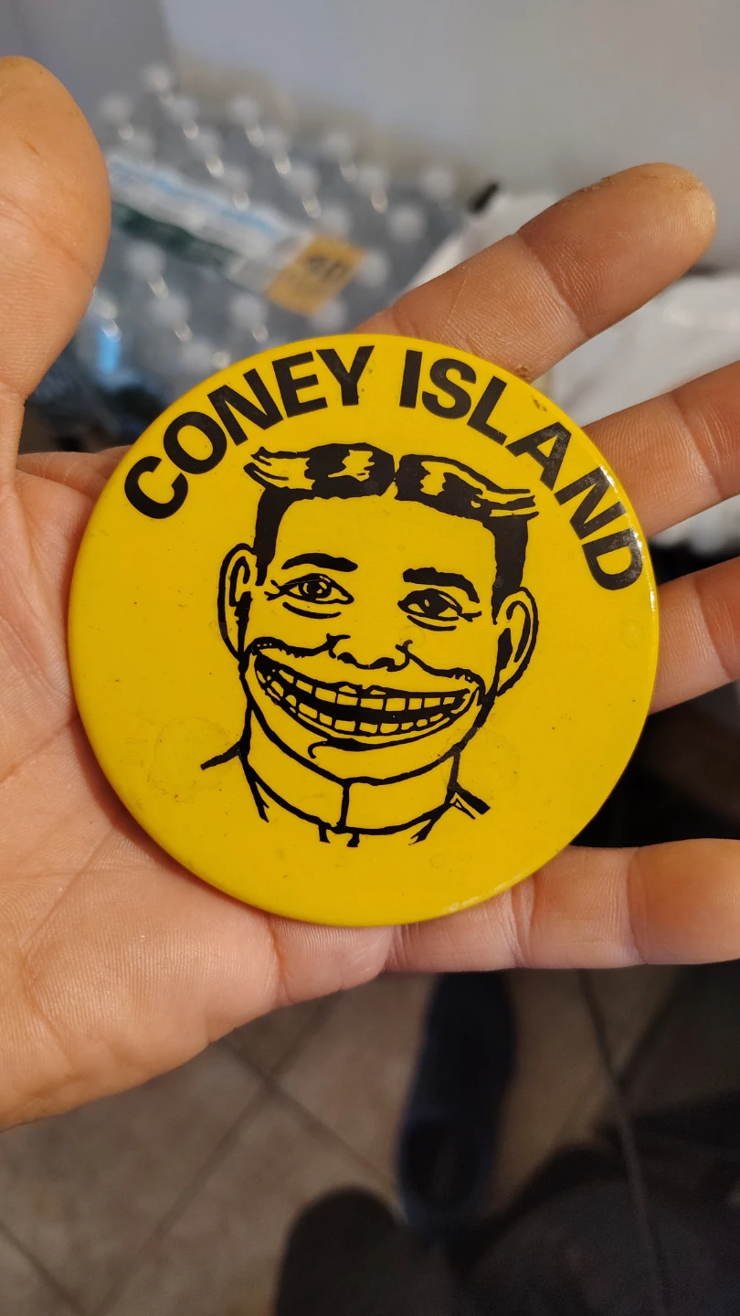 Coney Island Yellow Button with Face Graphic