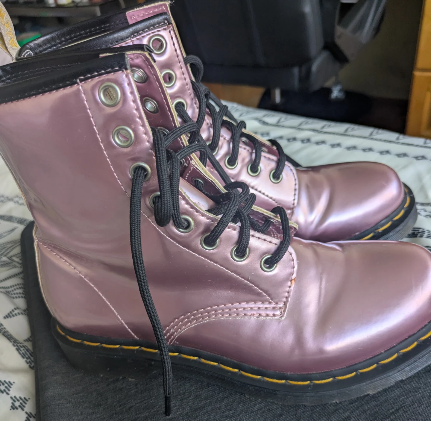 Dr. Martens Vegan 1460 Metallic Pink Boots in women's size 7 - photo 3