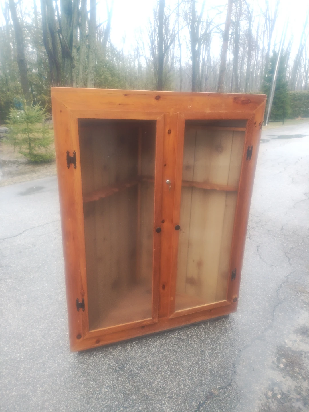 Wooden display cabinet with glass doors