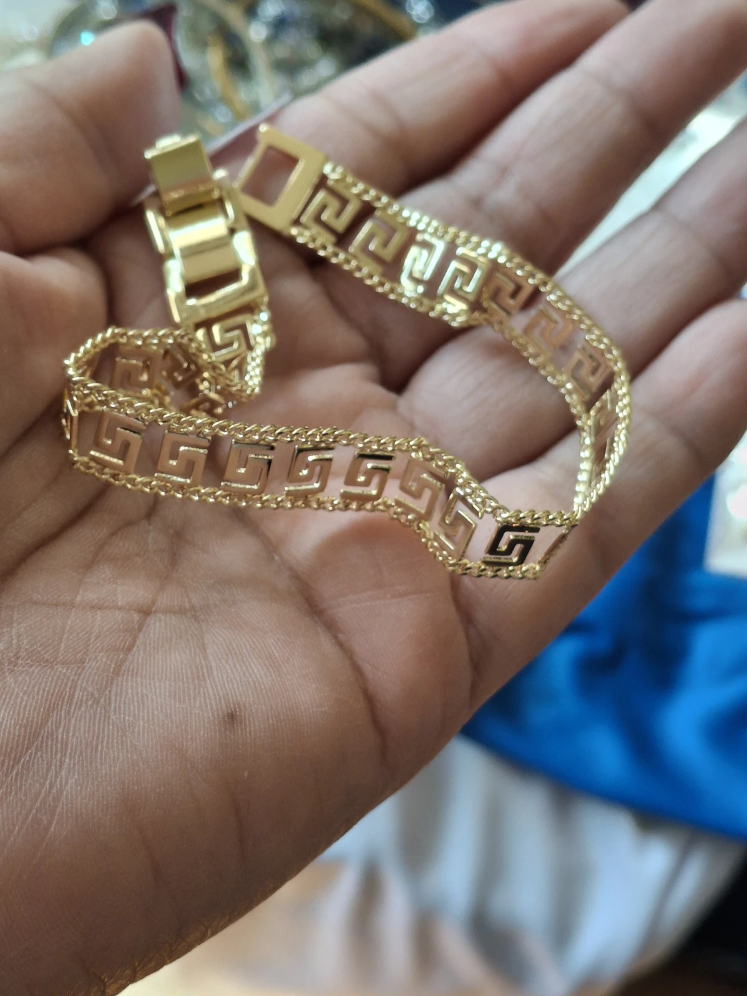 Gold Tone Greek Key Chain Bracelet