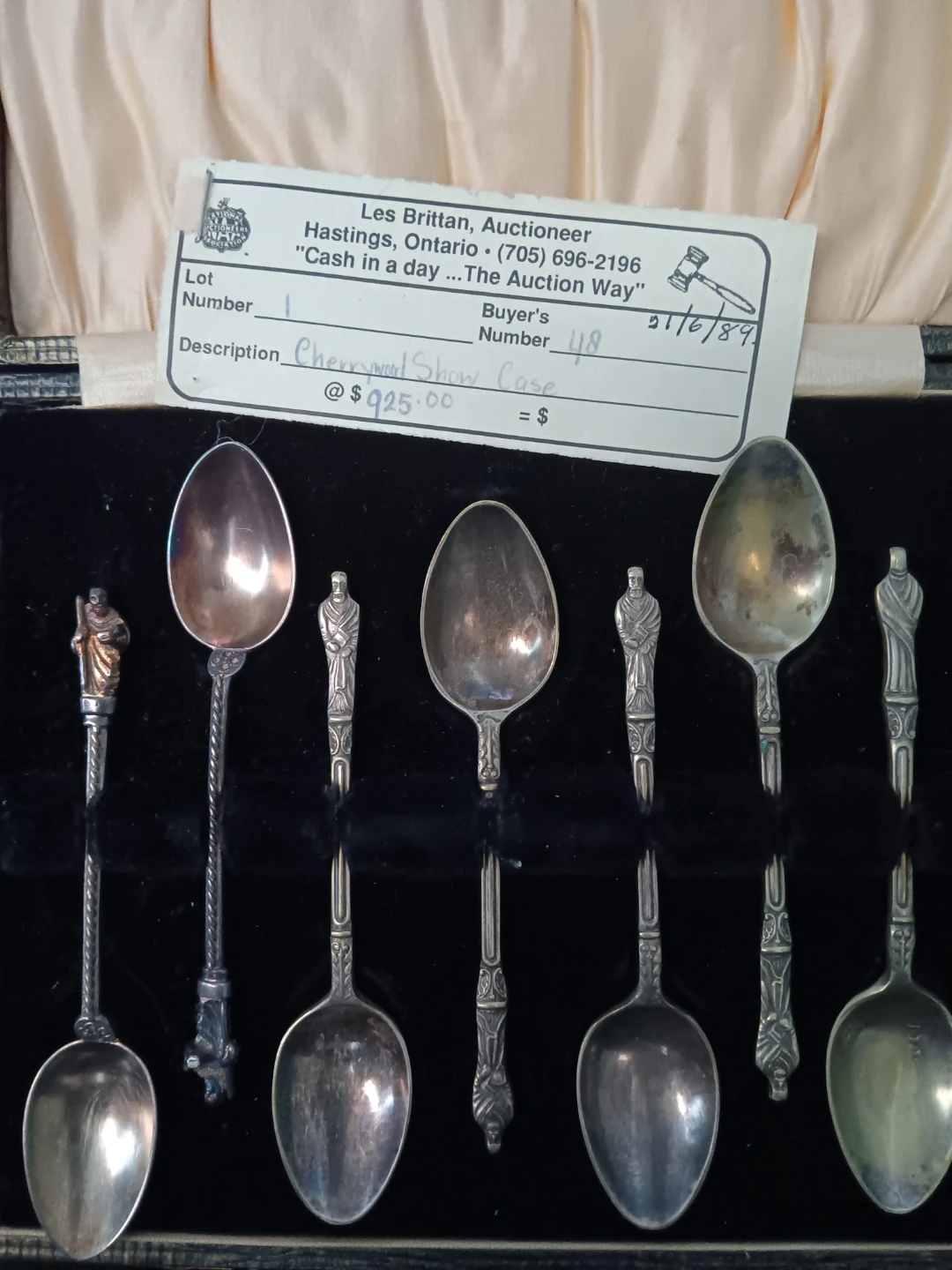 Antique Silver Spoons Set with Display Case