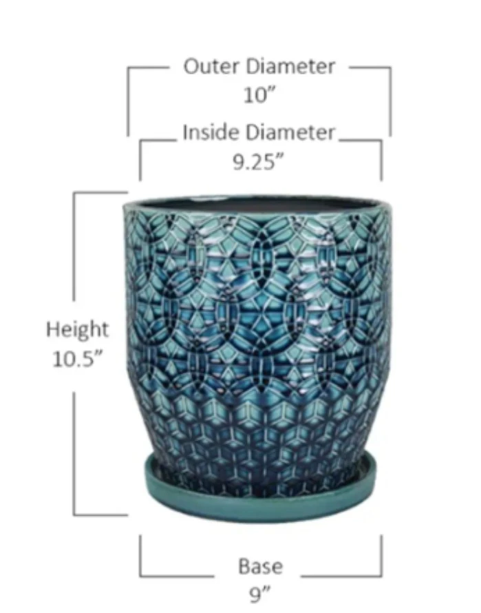 10" Teal Ceramic Planter with Dreinage - photo 4