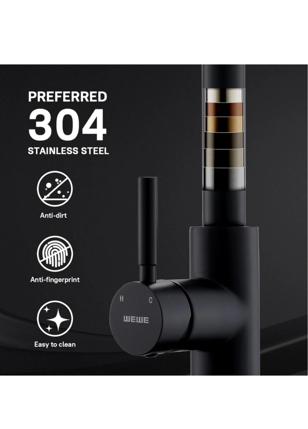WEWE Black Stainless Steel Kitchen Faucet - photo 4