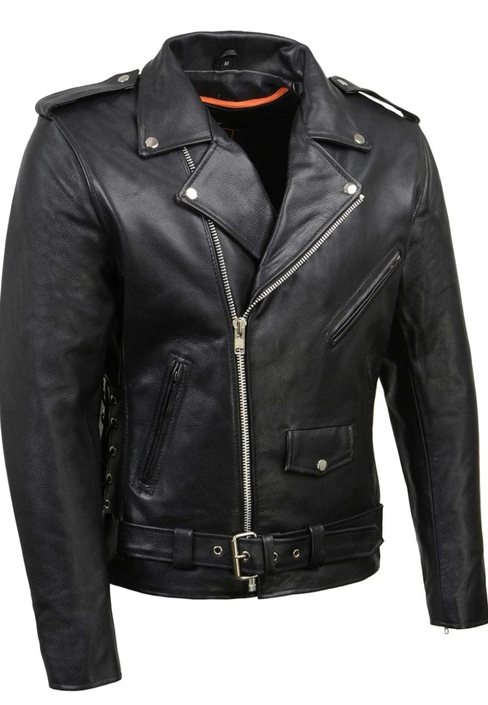 Black Leather Police Style Motorcycle Jacket