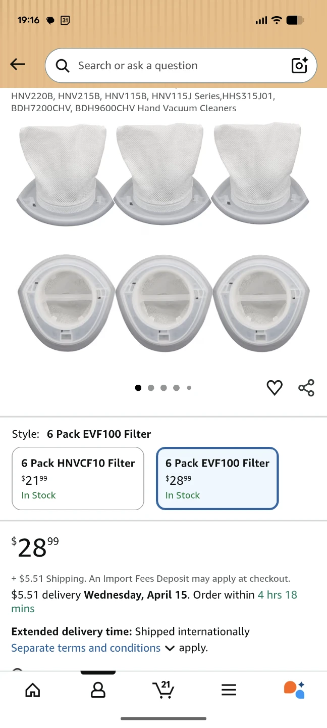 4 EVF100 Replacement Filters for Handheld Vacuum
