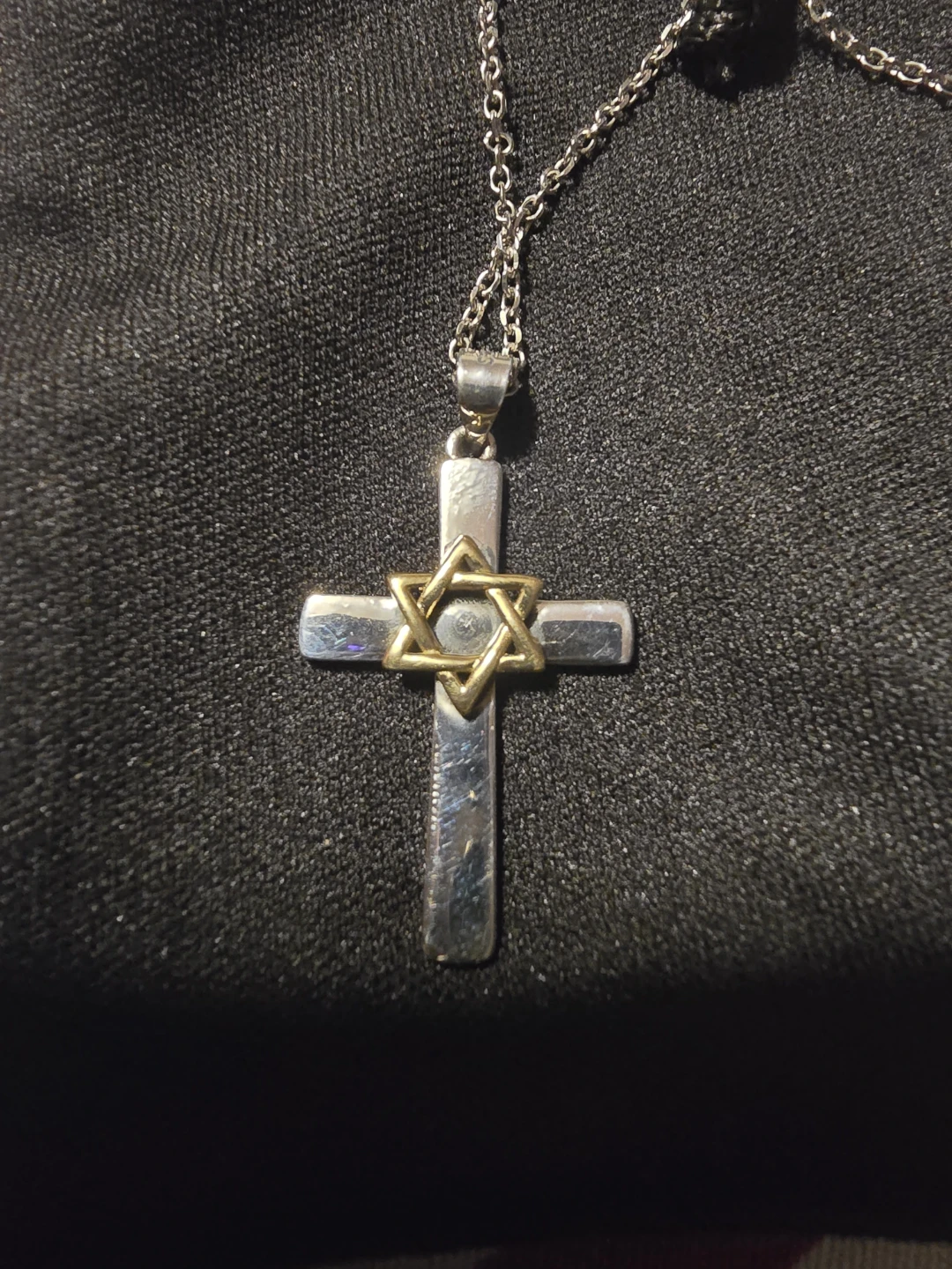 Cross Necklace with Star of David Pendant