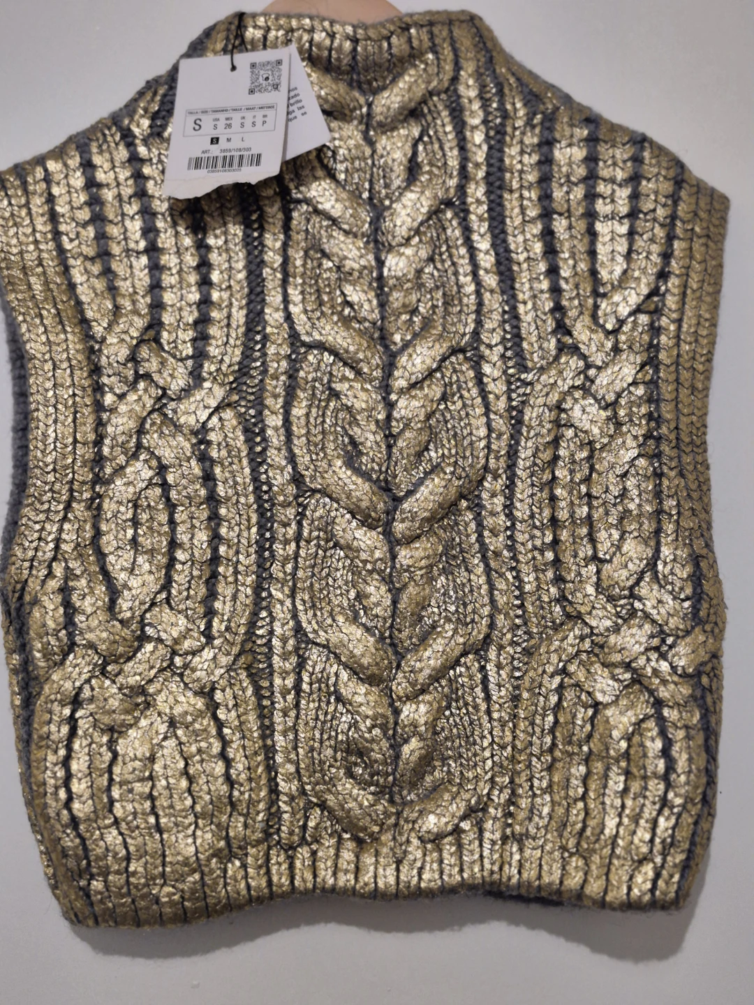 Zara Gold Cable Knit Sleeveless Sweater Vest - photo 2