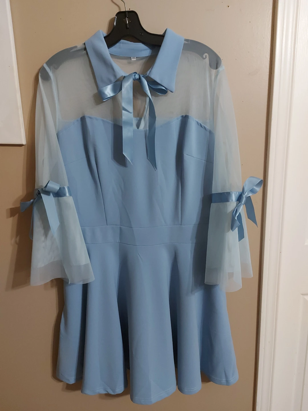 Light Blue Sheer Sleeve Dress with Bows