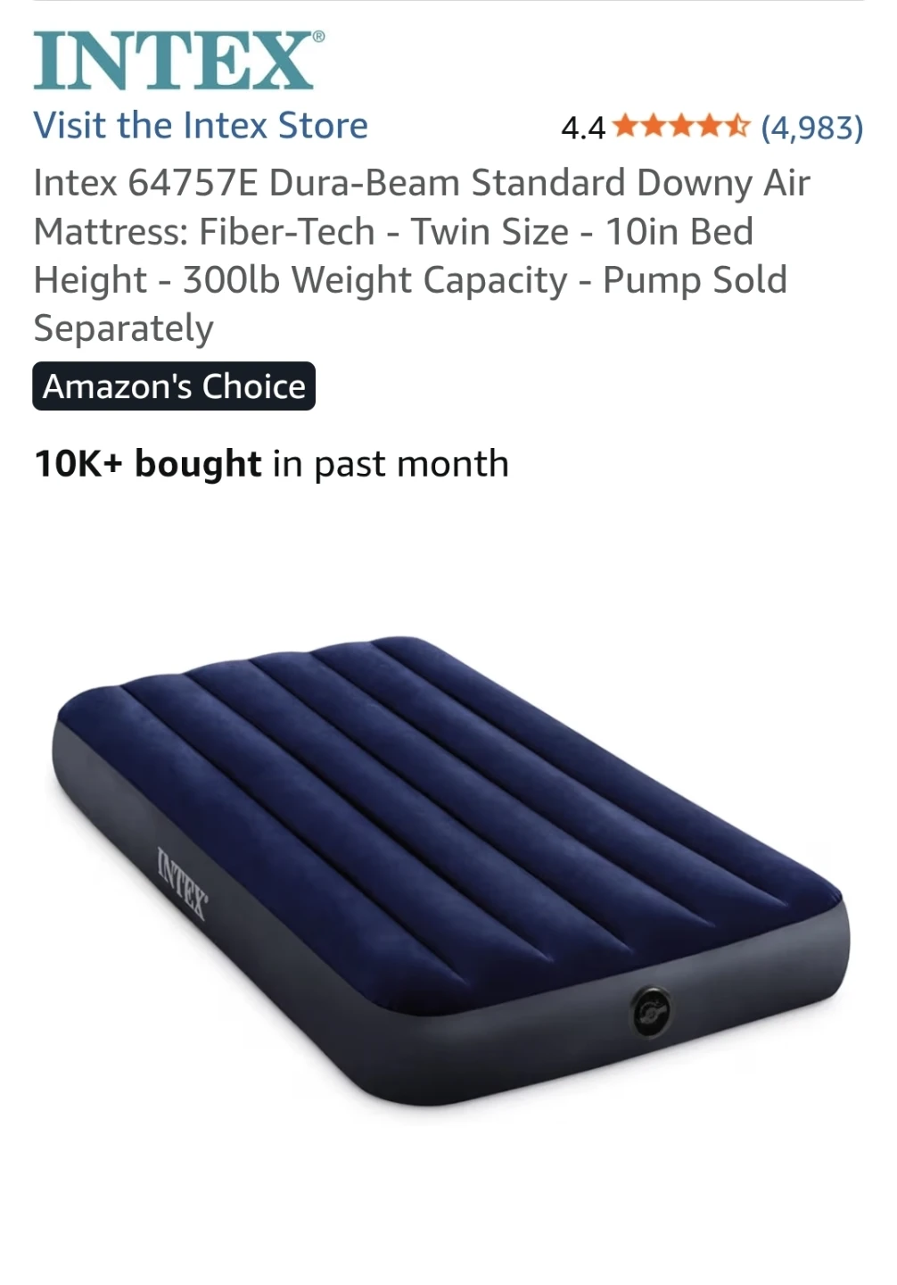 Intex 64757E Twin Air Mattress - Dura-Beam Standard Downy Bed - photo 2