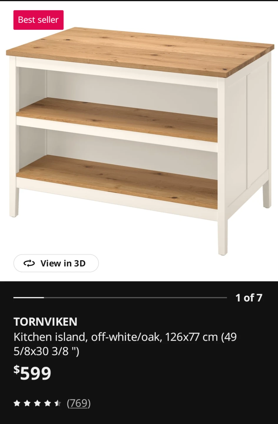 TORNVIKEN Kitchen Island - Off-white/Oak and Kitchen Stools