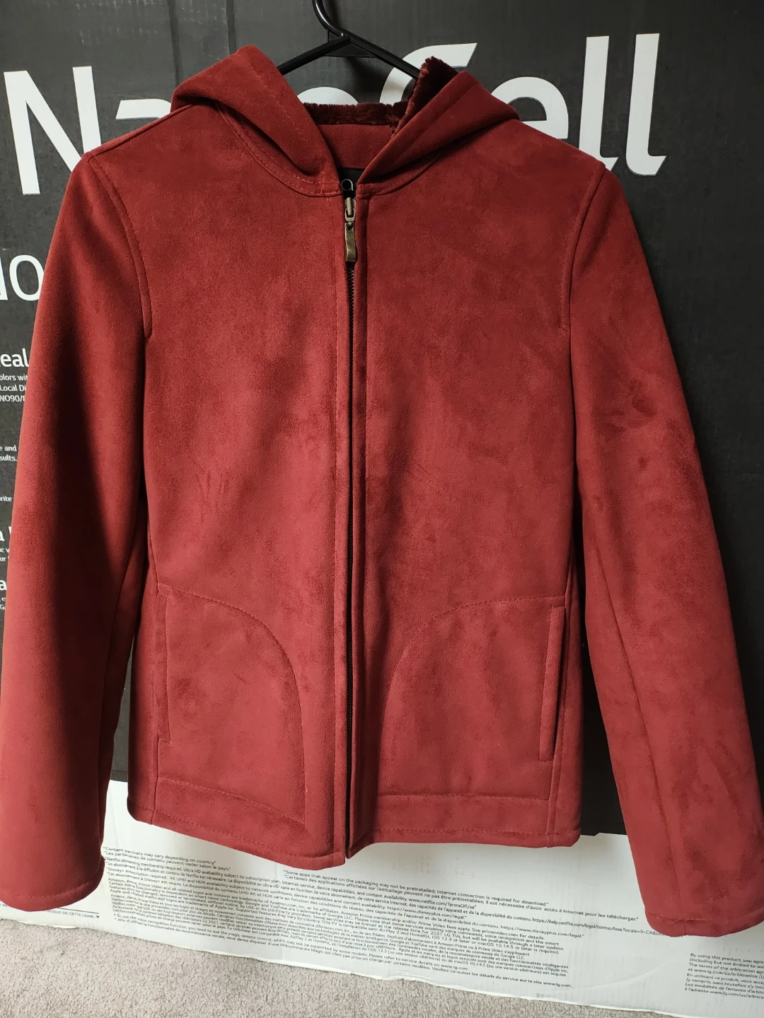 Red Suede Hooded Jacket with Fur Lining