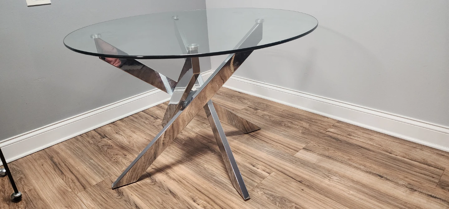 Round Glass Top Dining Table with Chrome Base - photo 3
