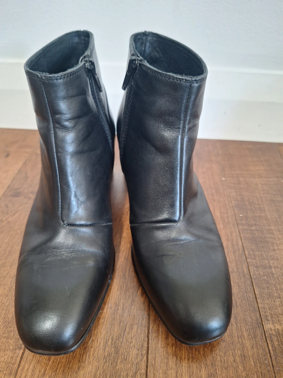 Black Leather Ankle Boots with Patterned Block Heels - photo 2