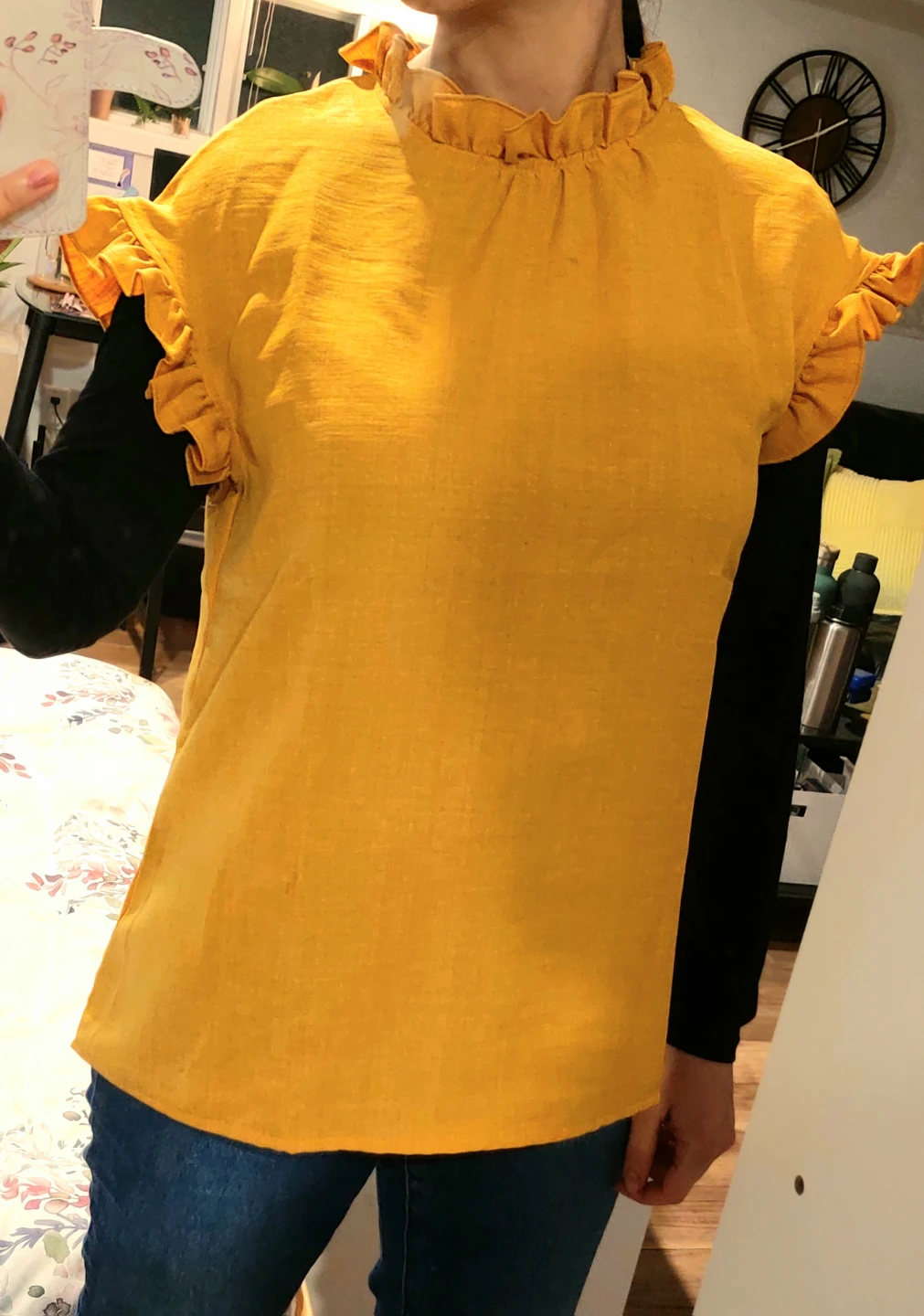 Mustard-coloured ruffled top - S - photo 4