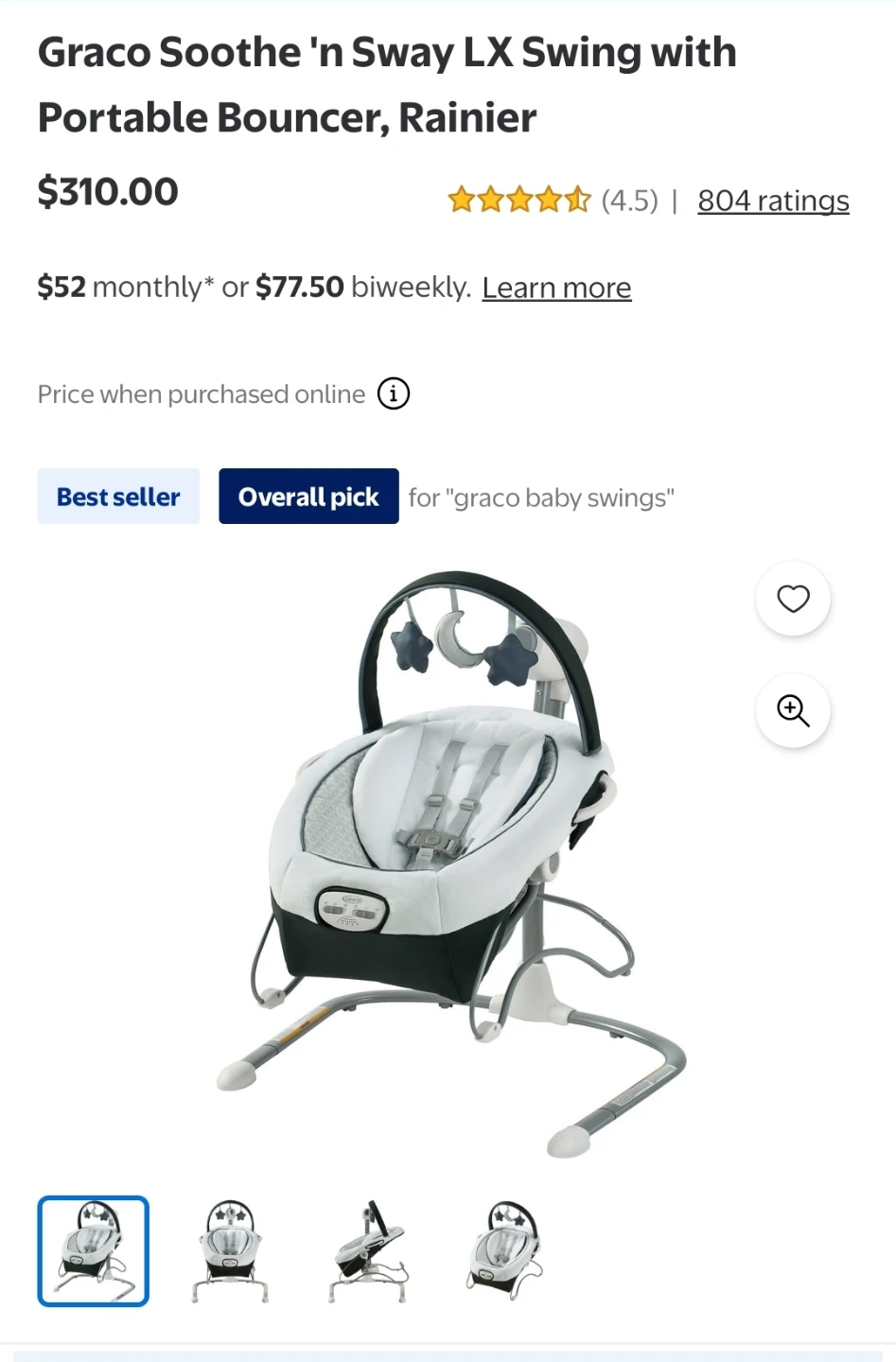 Graco Soothe 'n Sway LX Portable Bouncer Swing - Rainier - photo 2