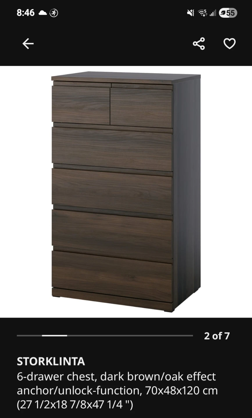 IKEA STORKLINTA 6-Drawer Chest - Dark Brown/Oak Effect - photo 2