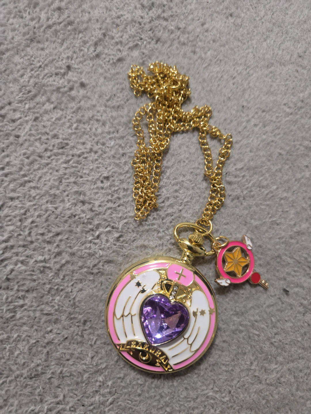 Gold-tone Pendant Watch with Charm