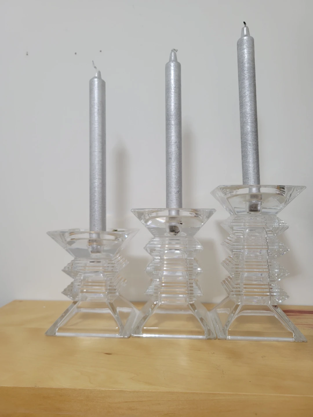 Set of 3 Clear Glass Pillar Candle Holders